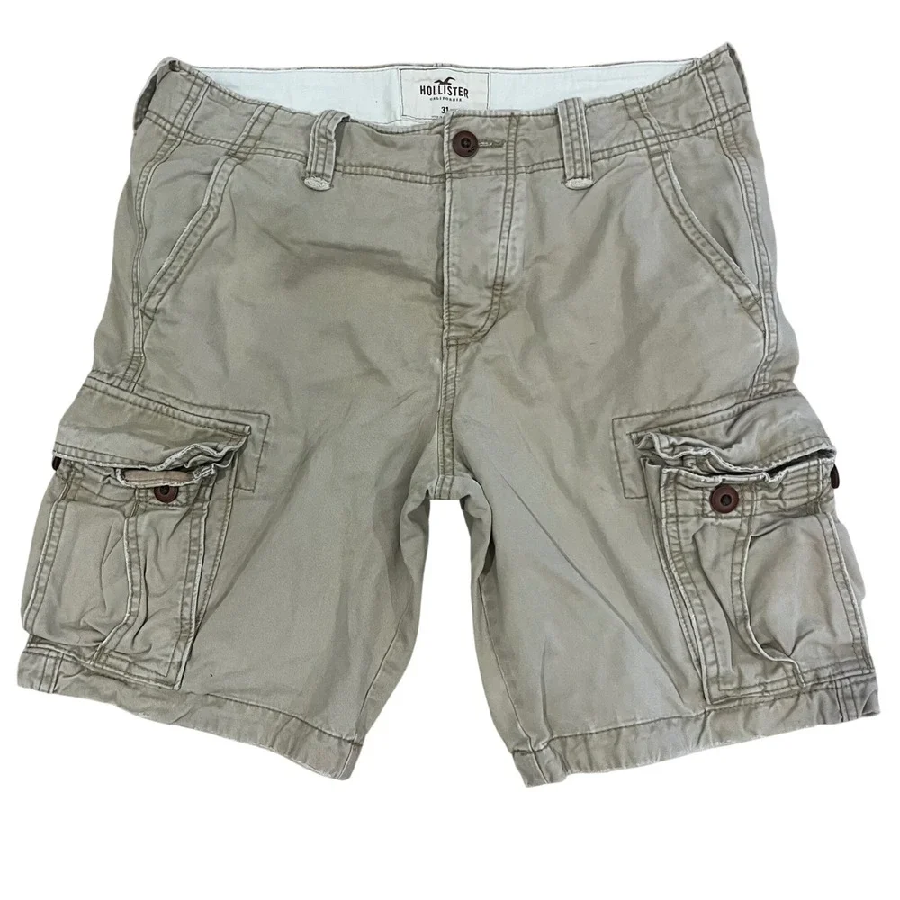 Hollister Mens Cargo Shorts Size‎ 31 Tan Khaki Cotton Twill Utility Pockets